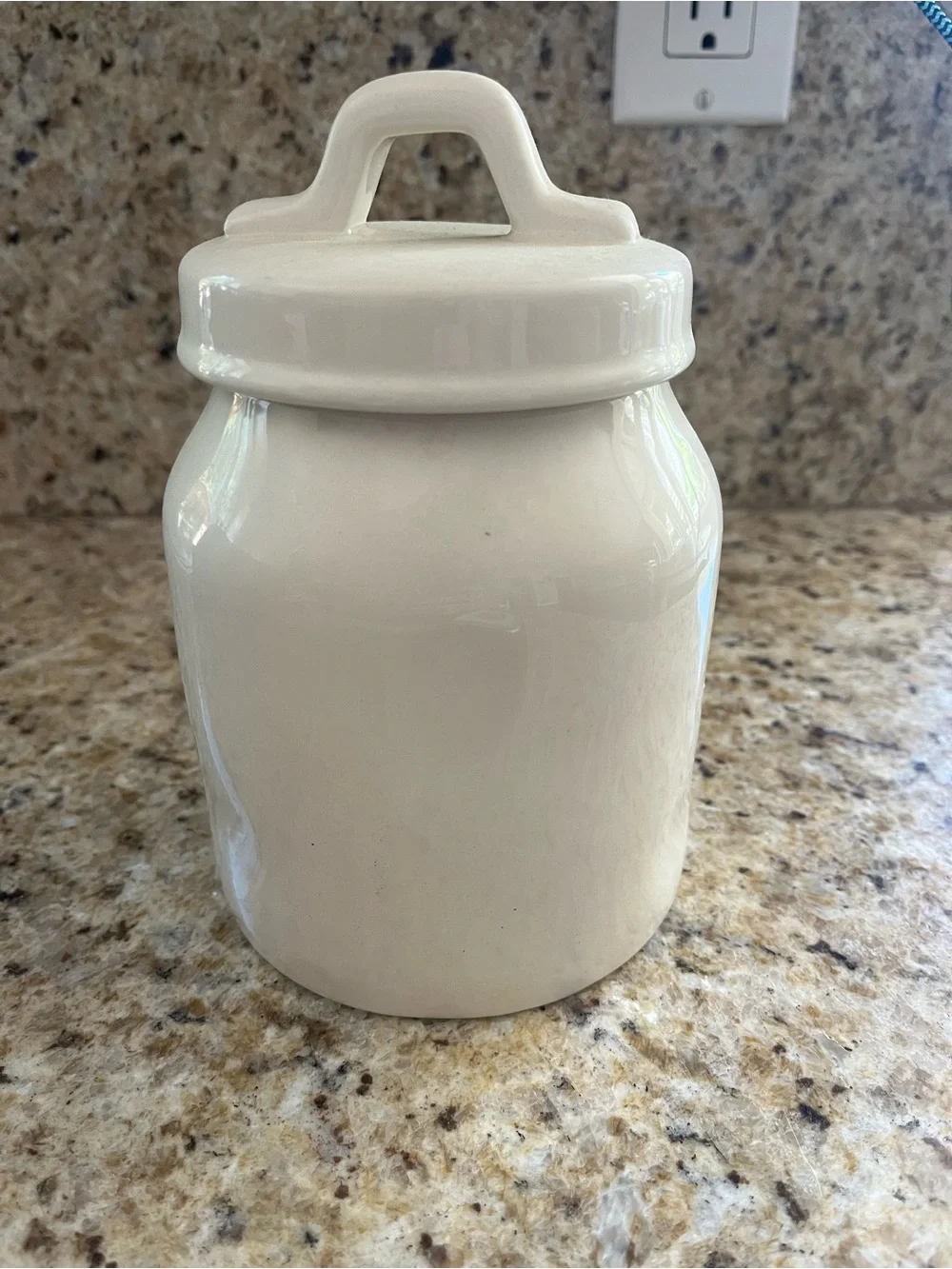 Rae Dunn Ceramic Canister Jar with Eat Fork Knife Spoon Farmhouse